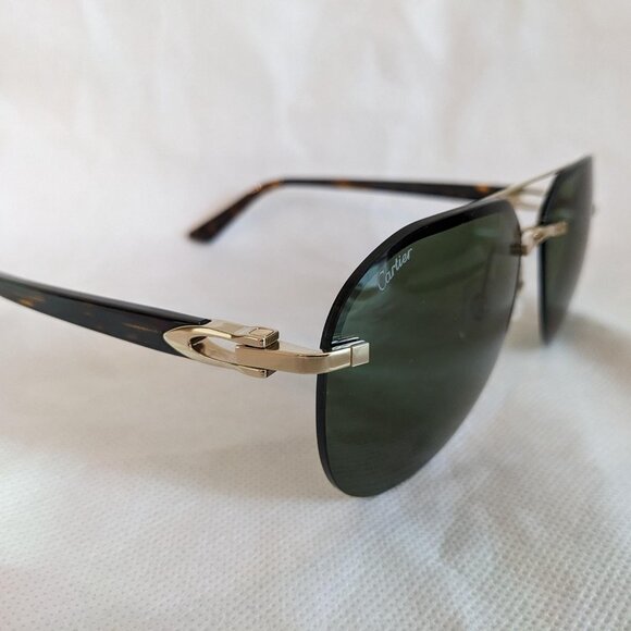 Authentic Cartier CT0275S 002 61 Aviator Pilot Sunglasses Havana Green Gold - Picture 7 of 12